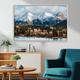 36247746-MGV-CV-36X24-Snowy Peaks Wall Art Canvas Print, Framed Alpine Lake Art Picture Print, Pine Forest Perfect Alpine Wilderness Decor Artwork