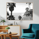 89458520-MGV-CV-36X24-Palm Trees Wall Art Canvas Print, Framed Coastal View Art Picture Print, Ocean Horizon Perfect Monochrome Coast Decor Artwork