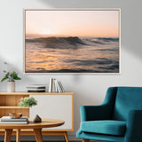 46299358-MGV-FC-36X24_Natural-Sunset Waves Wall Art Canvas Print, Framed Ocean Horizon Art Picture Print, Golden Water Perfect Golden Hour Coastal Decor Artwork