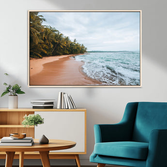 88125882-MGV-FC-36X24_Natural-Tropical Shoreline Wall Art Canvas Print, Framed Palm Trees Art Picture Print, Tropical Ocean Perfect Tropical Coastal Decor