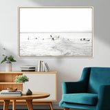 33449548-MGV-CV-36X24-Group Surfers Wall Art Canvas Print, Framed Ocean Wave Art Picture Print, Surf Crowd Perfect Monochrome Surf Decor Artwork