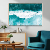 23828594-MGV-FC-36X24_Natural-Aerial Waves Wall Art Canvas Print, Framed Ocean Break Art Picture Print, Sea Foam Perfect Tropical Coastal Decor Artwork
