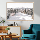 62119206-MGV-FC-36X24_Natural-Snowy Trail Wall Art Canvas Print, Framed Ski Slope Art Picture Print, Winter Pines Perfect Alpine Adventure Decor Artwork