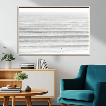 66534476-MGV-CV-36X24-Lone Surfer Wall Art Canvas Print, Framed Ocean Waves Art Picture Print, Minimal Sea Perfect Minimal Coastal Decor Artwork