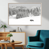 68081143-MGV-CV-36X24-Snowy Bison Wall Art Canvas Print, Framed Winter Forest Art Picture Print, Lone Bison Perfect Monochrome Winter Wild Decor Artwork