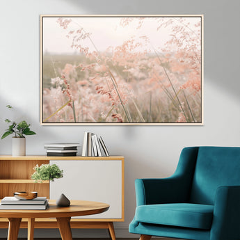 79164340-MGV-CV-36X24-Pastel Grasses Wall Art Canvas Print, Framed Soft Meadow Art Picture Print, Field in Breeze Perfect Pastel Minimal Decor Artwork