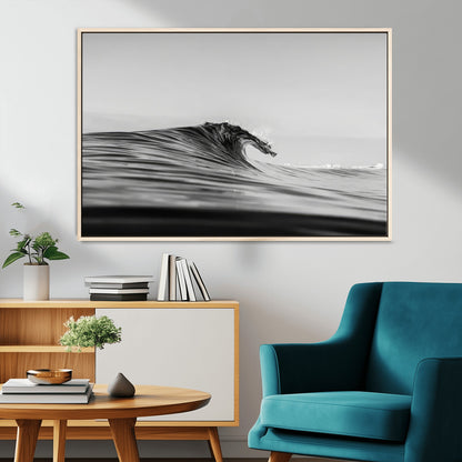24029476-MGV-CV-36X24-Black Wave Wall Art Canvas Print, Framed Abstract Surf Art Picture Print, Minimalist Ocean Perfect Minimalist Coastal Decor