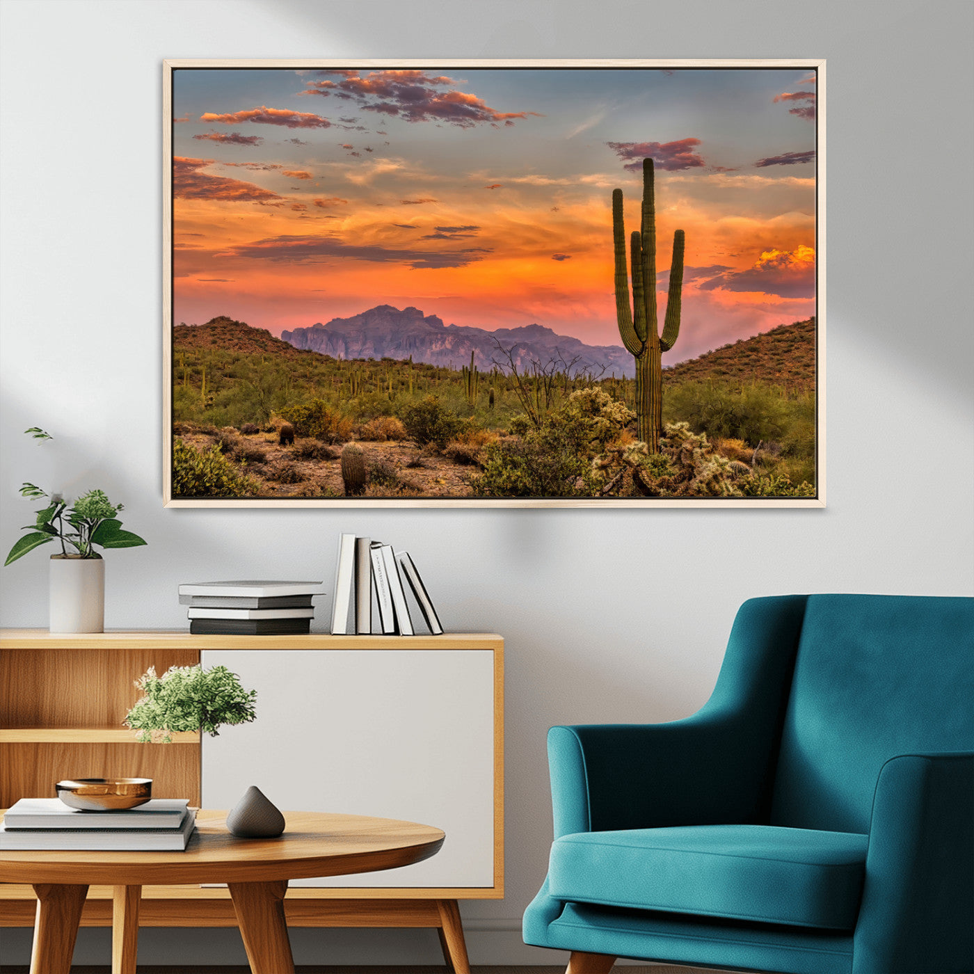 25332783-MGV-CV-36X24-Saguaro Cactus Wall Art Canvas Print, Framed Arizona Sunset Art Picture Print, Sonoran Desert Perfect Southwestern Boho Decor