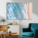 17641845-MGV-CV-36X24-Aerial Ocean Wall Art Canvas Print, Framed Blue Waves Art Picture Print, Sandy Shoreline Perfect Modern Coastal Decor Artwork