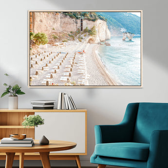84816639-MGV-CV-36X24-Mediterranean Beach Wall Art Canvas Print, Framed Airy Coastal Art Picture Print, Summer Shore Perfect Coastal Retreat Decor