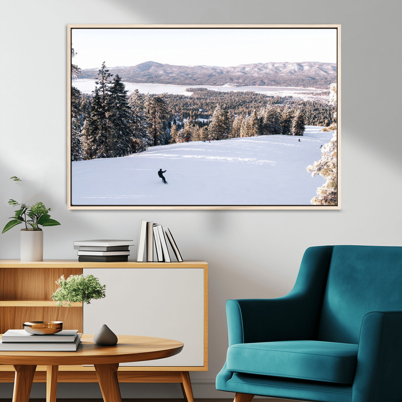 79857868-MGV-CV-36X24-Snowy Mountain Wall Art Canvas Print, Framed Ski Slope Art Picture Print, Winter Forest Perfect Modern Rustic Decor Artwork