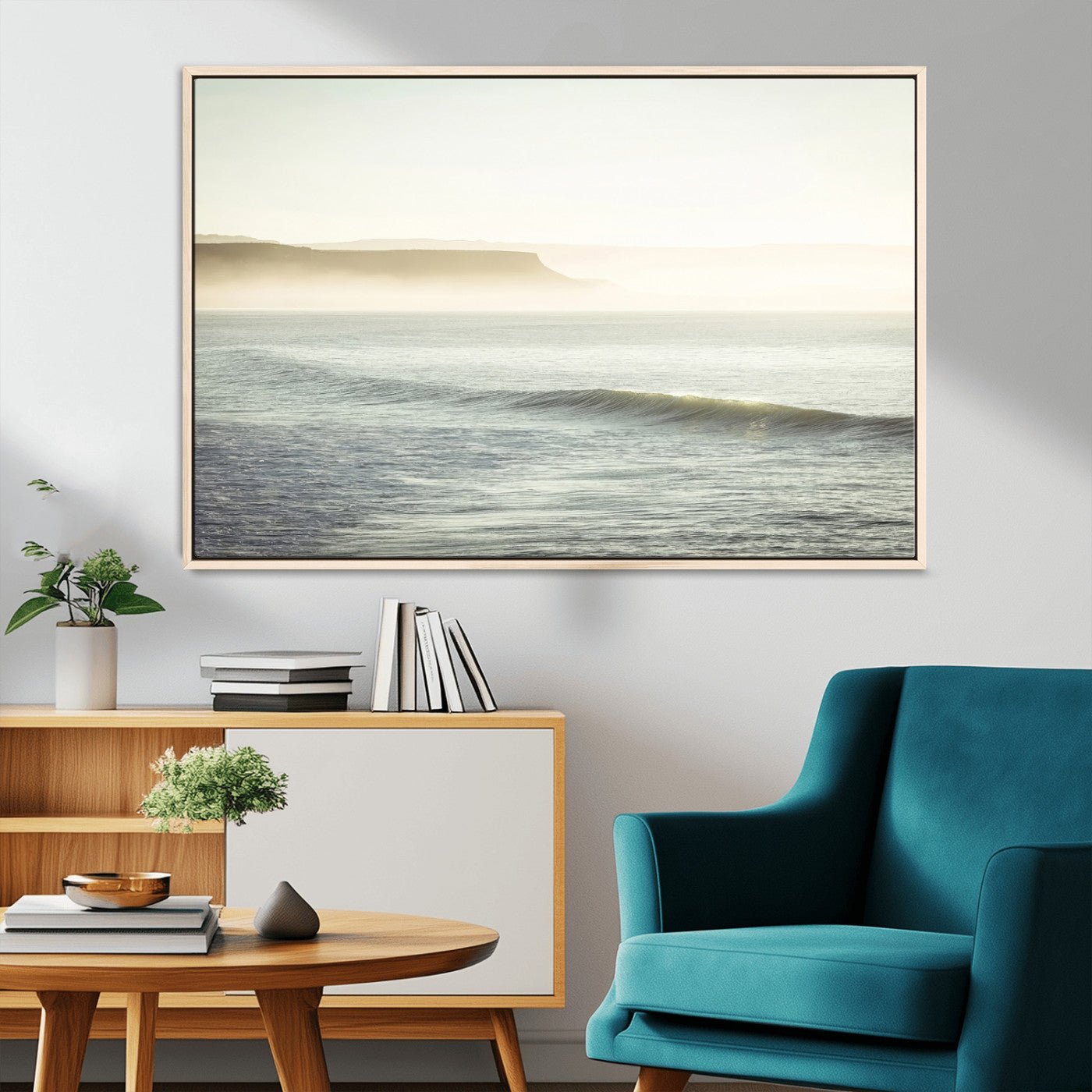 39310633-MGV-CV-36X24-Coastal Cliffs Wall Art Canvas Print, Framed Misty Ocean Art Picture Print, Morning Light Perfect Minimalistic Coastal Decor