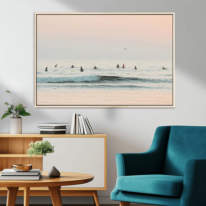 98888919-MGV-CV-36X24-Pastel Ocean Wall Art Canvas Print, Framed Soft Sunset Swimming Art Picture Print, Calm Sea Horizon Perfect Soft Coastal