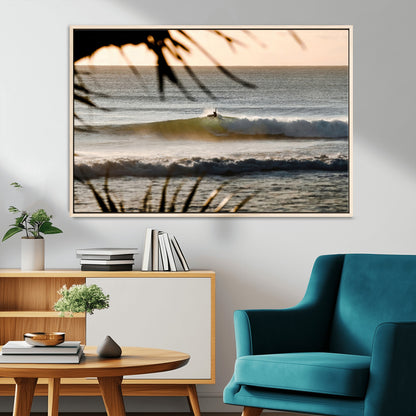 24896468-MGV-CV-36X24-Sunset Surf Wall Art Canvas Print, Framed Golden Waves Art Picture Print, Tropical Ocean Perfect Tropical Boho Decor Artwork