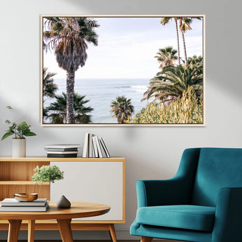 51404565-MGV-CV-36X24-Palm Trees Wall Art Canvas Print, Framed Ocean Breeze Art Picture Print, Coastal View Perfect Tropical Coastal Decor Artwork