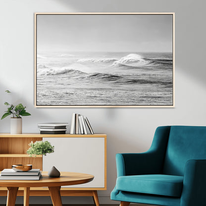98634812-MGV-CV-36X24-Black and White Ocean Waves Wall Art – Minimalist Sea Canvas Print, Coastal Photography Decor for Living Room, Bedroom or Office