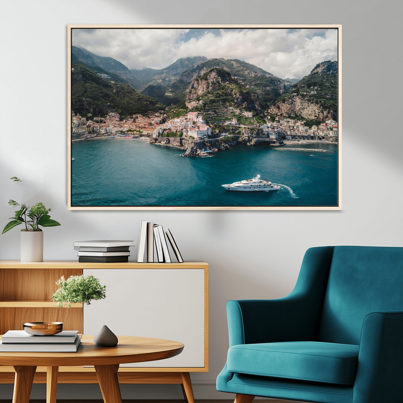20321590-MGV-CV-36X24-Amalfi Coast Wall Art Canvas Print, Framed Italy Travel Art Picture Print, Mediterranean Landscape Perfect Mediterranean Coastal