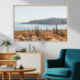45193515-MGV-CV-36X24-Desert Cactus Wall Art Canvas Print, Framed Baja Coastline Art Picture Print, Coastal Desert Perfect Southwestern Minimalist Decor