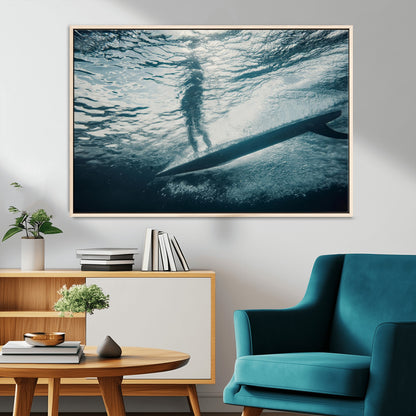 71192524-MGV-CV-36X24-Submerged Surf Wall Art Canvas Print, Framed Underwater Perspective Art Picture Print, Ocean Surf Perfect Coastal Adventure Decor