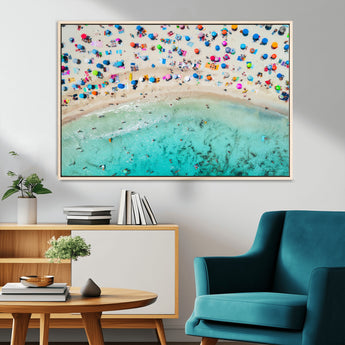 76172085-MGV-CV-36X24-Tropical Shoreline Wall Art Canvas Print, Framed Beach Relaxing Art Picture Print, Aerial Summer Perfect Coastal Vibrant Decor