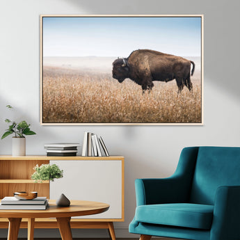 99620201-MGV-CV-36X24-Wild Bison Wall Art Canvas Print, Framed Bison in Prairie Art Picture Print, Rustic Western Perfect Rustic Western Decor Artwork
