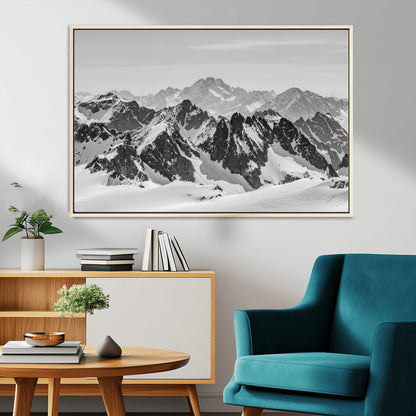 32399691-MGV-CV-36X24-Snowy Mountain Wall Art Canvas Print, Framed Mountain Peaks Art Picture Print, Alpine Mountains Perfect Minimalist Alpine Decor