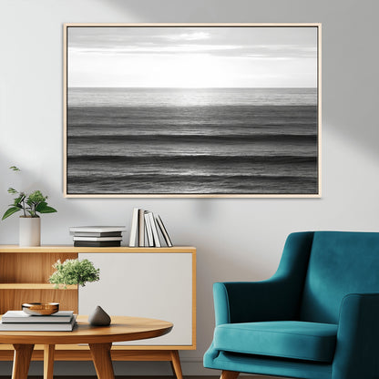 47305203-MGV-CV-36X24-Monochrome Ocean Wall Art Canvas Print, Framed Moody Ocean Art Picture Print, Calm Ocean Perfect Minimalist Coastal Decor Artwork