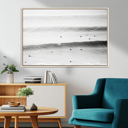 54291445-MGV-CV-36X24-Black White Ocean Wall Art Canvas Print, Framed Coastal Sport Art Picture Print, Ocean Culture Perfect Minimalist Coastal Decor
