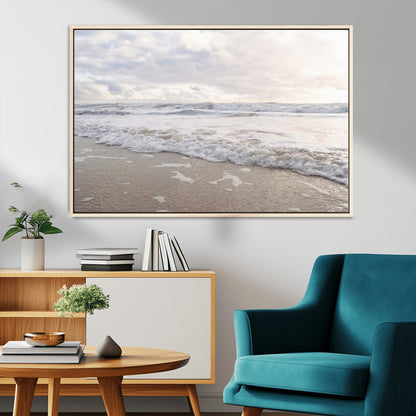 70596264-MGV-CV-36X24-Ocean Waves Wall Art Canvas Print, Framed Coastal Shoreline Art Picture Print, Sea Foam Perfect Coastal Minimalist Decor Artwork