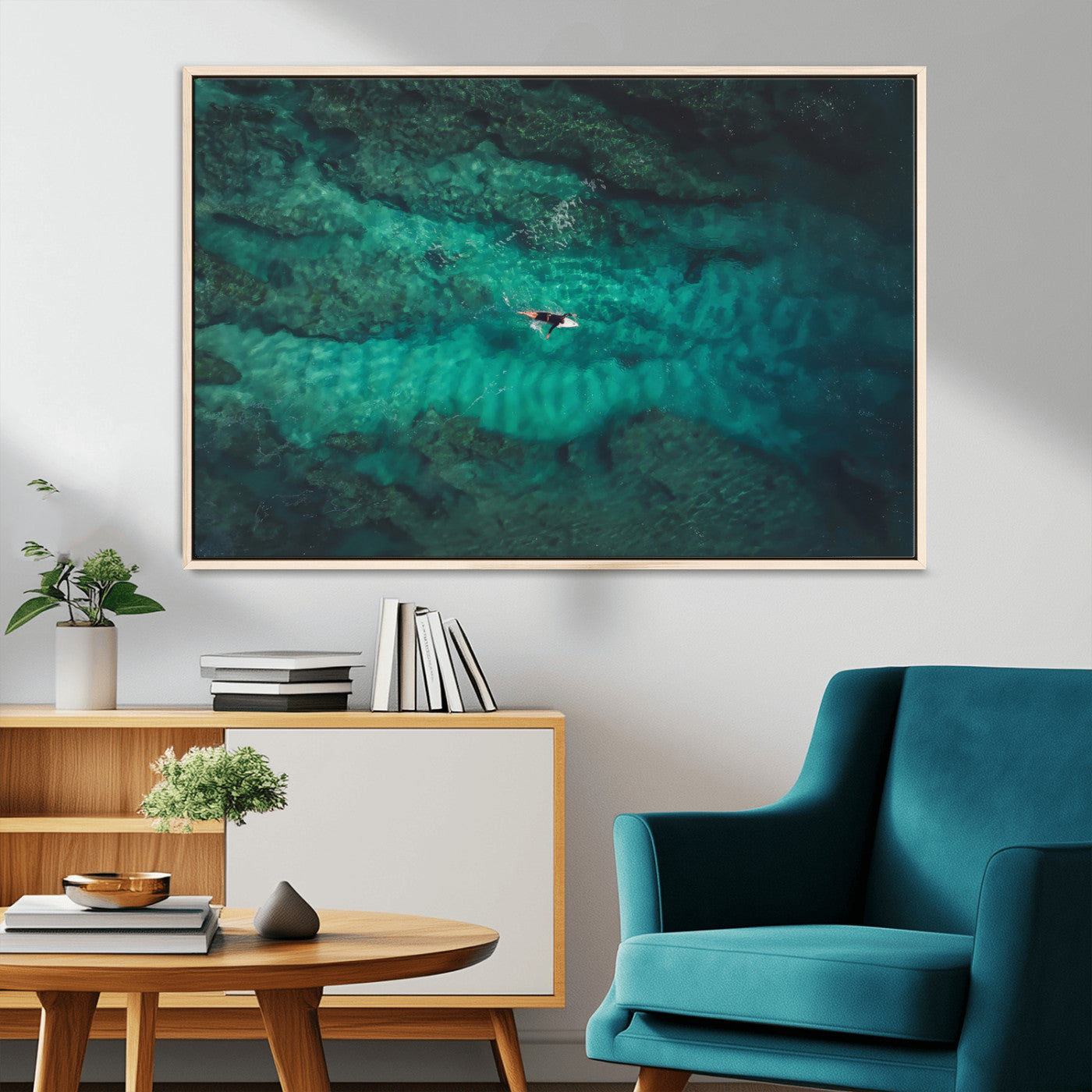 93287752-MGV-CV-36X24-Ocean Surf Wall Art Canvas Print, Framed Blue Waters Art Picture Print, Vibrant Seascape Perfect Coastal Adventure Decor Artwork