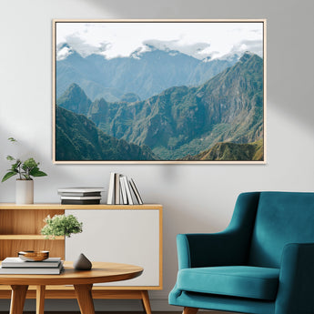 79393816-MGV-CV-36X24-Misty Mountain Wall Art Canvas Print, Framed Cloudy Andean Art Picture Print, Rugged Mountain Perfect Rustic Nature Decor Artwork