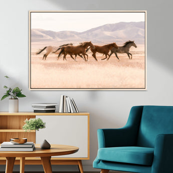 83644685-MGV-CV-36X24-Wild Horse Art Wall Art Canvas Print, Framed Rustic Western Art Picture Print, Desert Horse Scene Perfect Rustic Western Decor