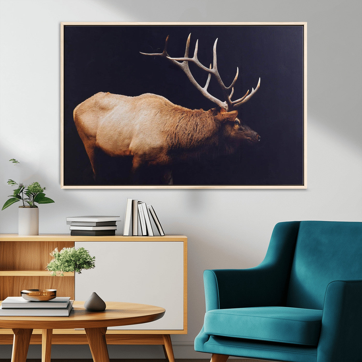 91871131-MGV-CV-36X24-Rustic Elk Art Wall Art Canvas Print, Framed Moody Wildlife Decor Art Picture Print, Western Animal Print Perfect Western Lodge
