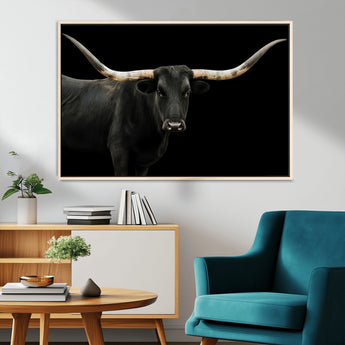 99448328-MGV-CV-36X24-Longhorn Cattle Wall Art Canvas Print, Framed Texas Ranch Art Picture Print, Western Cow Perfect Farmhouse Decor Artwork