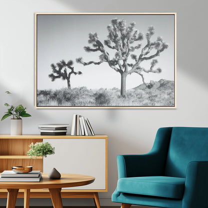 29996209-MGV-CV-36X24-Joshua Tree Art Wall Art Canvas Print, Framed Black White Landscape Art Picture Print, Desert Tree Decor Perfect Southwestern Boho