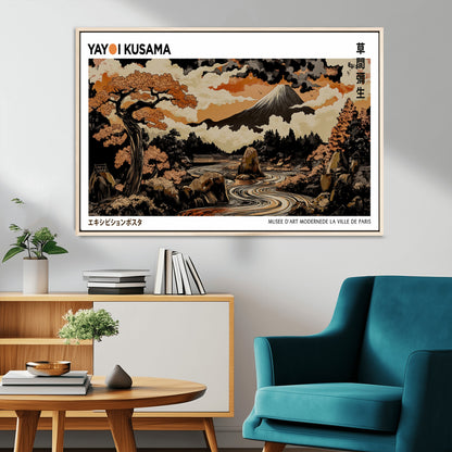 96372548-MGV-CV-36X24-Japanese Landscape Wall Art Print – Mt. Fuji Poster with Bonsai Tree & River, Ukiyo-e Inspired Modern Japanese Artwork, Autumn