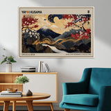 54967195-MGV-CV-36X24-Mount Fuji Wall Art – Japanese Cherry Blossom Abstract Canvas Print, Navy Gold Landscape Painting, Oriental Luxury Home Decor