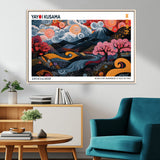 43879290-MGV-CV-36X24-Japanese Abstract Wall Art – Mount Fuji Cherry Blossom Canvas Print, Modern Asian Inspired Landscape Decor for Living Room,