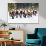 22695857-MGV-CV-36X24-Bison Herd Scene Wall Art Canvas Print, Framed Western Wildlife Art Picture Print, Rustic Animal Art Perfect Rustic Lodge Decor