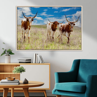 58099948-MGV-CV-36X24-Texas Longhorn Wall Art Canvas Print, Framed Western Decor Art Picture Print, Rustic Farmhouse Perfect Western Farmhouse Decor