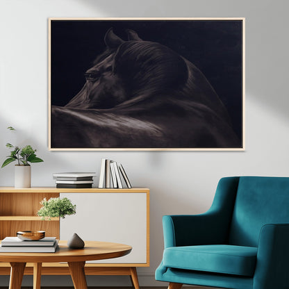 67026880-MGV-FC-36X24_Natural-Black Horse Portrait Wall Art Canvas Print, Framed Moody Horse Decor Art Picture Print, Equestrian Wall Style Perfect Masculine