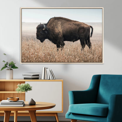 34451925-MGV-CV-36X24-Rustic Bison Decor Wall Art Canvas Print, Framed Buffalo Home Accent Art Picture Print, Prairie Wildlife Scene Perfect Western