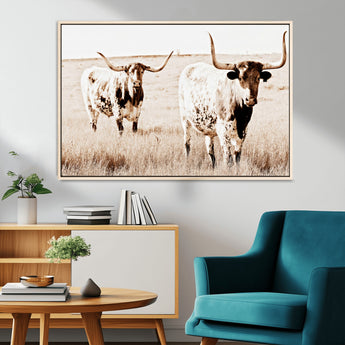 39672786-MGV-CV-36X24-Rustic Cow Scene Wall Art Canvas Print, Framed Farmhouse Style Cattle Art Picture Print, Prairie Animal Duo Perfect Rustic Western
