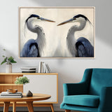 18230556-MGV-CV-36X24-Blue Heron Pair Wall Art Canvas Print, Framed Coastal Bird Theme Art Picture Print, Tranquil Wildlife Scene Perfect Coastal