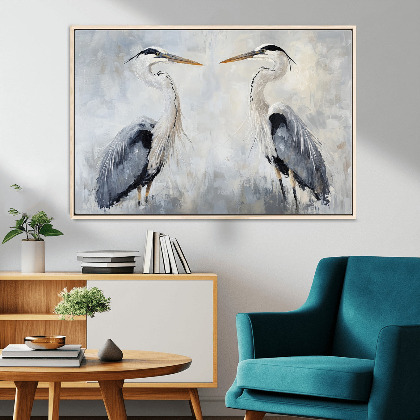 90806932-MGV-CV-36X24-Heron Wall Art Wall Art Canvas Print, Framed Bird Canvas Decor Art Picture Print, Nature Inspired Perfect Coastal Minimalist Decor