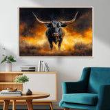 58293979-MGV-CV-36X24-Longhorn Canvas Wall Art Canvas Print, Framed Bold Bull Wall Art Art Picture Print, Western Animal Decor Perfect Western Dramatic