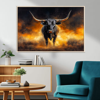 58293979-MGV-CV-36X24-Longhorn Canvas Wall Art Canvas Print, Framed Bold Bull Wall Art Art Picture Print, Western Animal Decor Perfect Western Dramatic