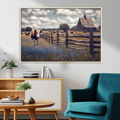 22296025-MGV-CV-36X24-Texas Longhorn Canvas Wall Art Canvas Print, Framed Rustic Barn Wall Art Art Picture Print, Farmhouse Cow Decor Perfect Rustic