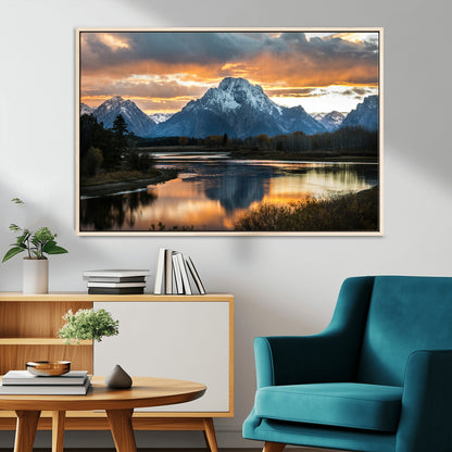 14130176-MGV-CV-36X24-Mountain Sunset Wall Art Canvas Print, Framed Alpine Wilderness Art Picture Print, Golden Hour Perfect Rustic Wilderness Decor