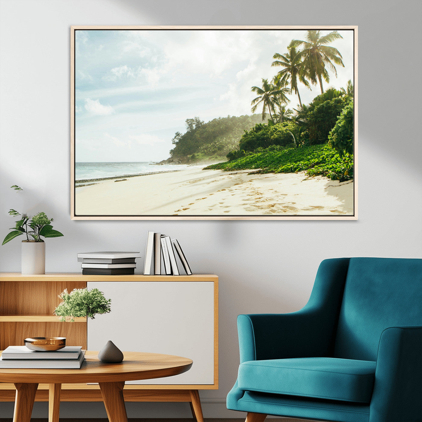 42984524-MGV-CV-36X24-Relaxing Beach Wall Art Canvas Print, Framed Ocean View Art Picture Print, Coastal Serenity Perfect Tropical Coastal Decor Artwork